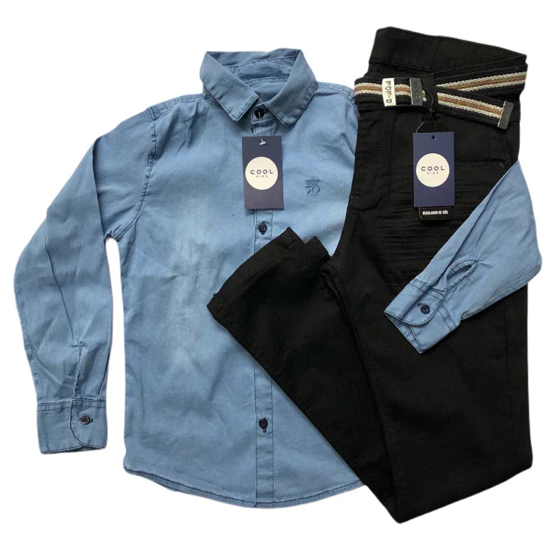Conjunto Juvenil Jeans Menino Calça jeans + Camisa Jeans