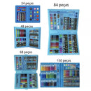 Estojo Maleta de Pintura Infantil - Kits de 24 a 150 Peças com Canetinhas, Giz, Lápis e Desenhos para Colorir