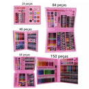 Estojo Maleta de Pintura Infantil - Kits de 24 a 150 Peças com Canetinhas, Giz, Lápis e Desenhos para Colorir
