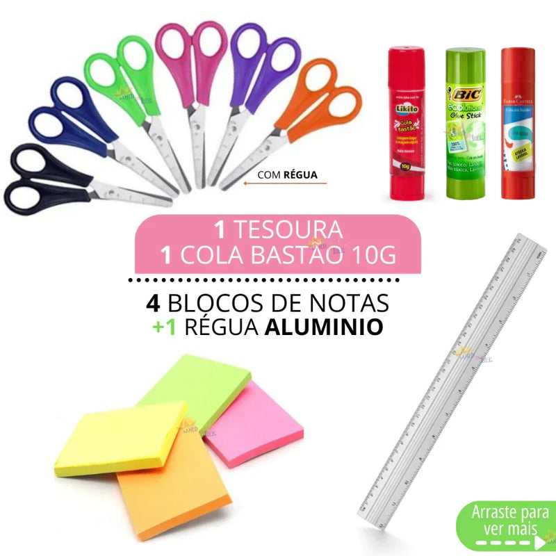 Kit Material Escolar Feminino Completo Mochila Feminina Escolar Material Estojo Escolar Menina Rosa